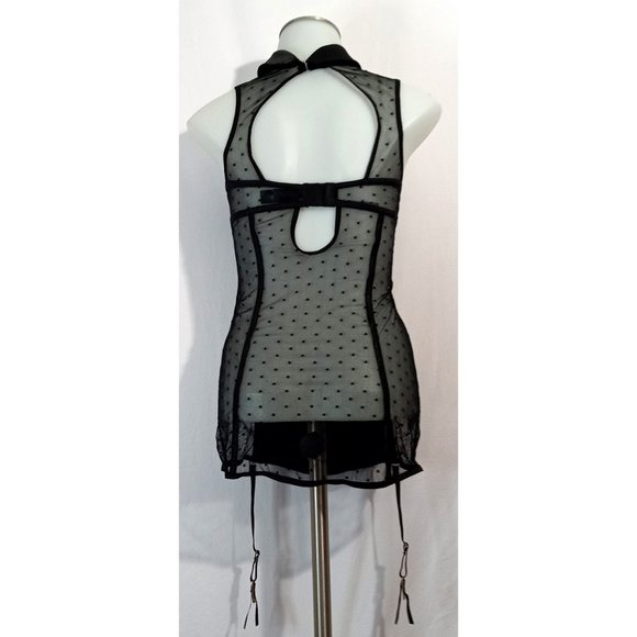 Rare Fredrick's Of Hollywood Satin w/Polka Dotted Mesh Satin Collar Garters Sz S - Picture 3 of 5